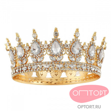 Корона на торт, золото (15 см, Белые камни)